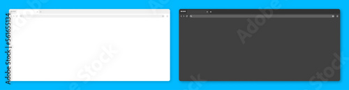Blank web browser window with tab, toolbar and search field. Modern website, internet page in flat style. Browser mockup for computer, tablet and smartphone. Light and dark mode. Vector illustration