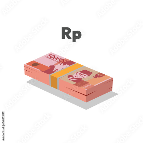 Vector illustration of Indonesian rupiah notes, single stack of money flat design isolated on white background. Scalable and editable eps
