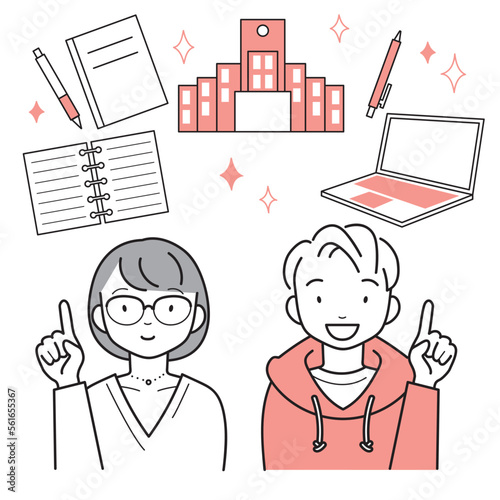 大学生活を想像する　笑顔の若い男女
