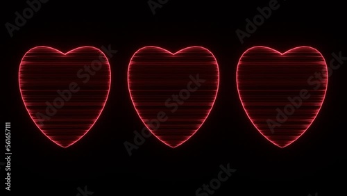 Red Hologram Hearts Loop. Perfect for Valentine's Day Celebration, Wedding Projects, Mother's Day, Marriage. Seamless Loop 4k Video