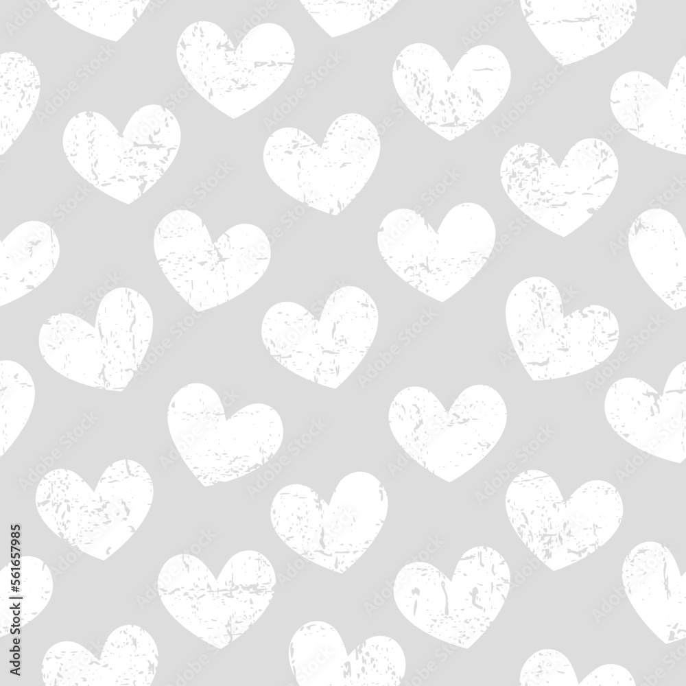 Vector seamless pattern with textured hearts. Cute design for fabric, wrapping, wallpaper for Valentine's Day.