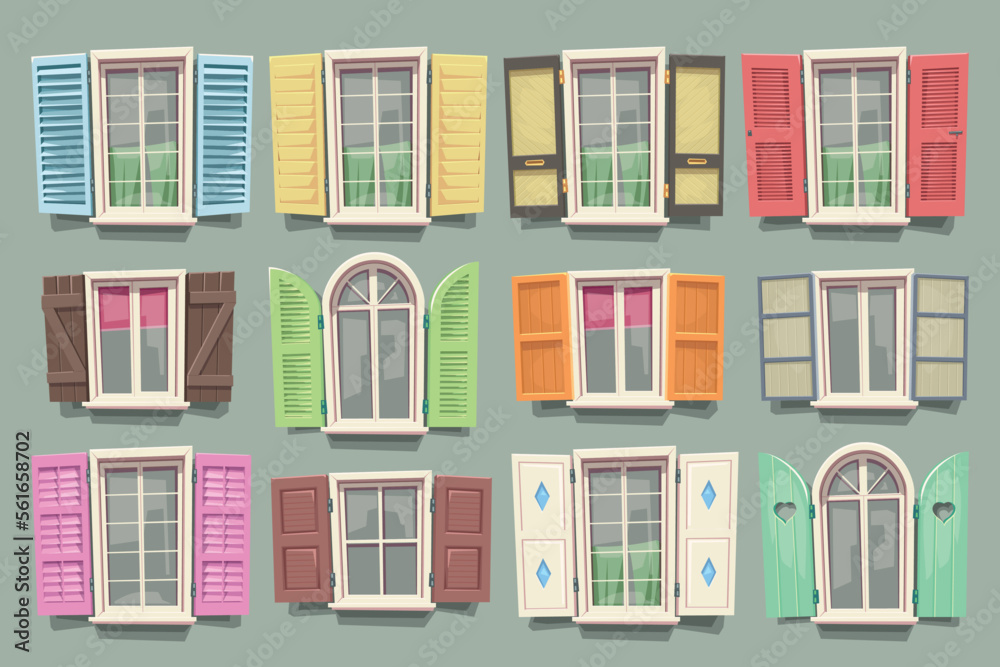 window shutters in various style in set