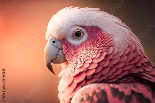 portrait of a pink and white parrot, generative ai