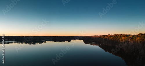Beautiful aerial view of a lake at sunset, nature. ozark lakes, peachtree city. © jeanpierre