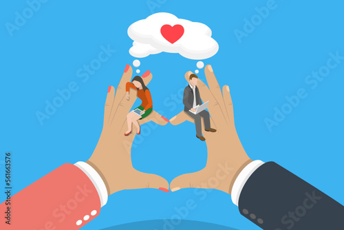 3D Isometric Flat Vector Conceptual Illustration of Online Dating, Remote Service for Virtual Relationship