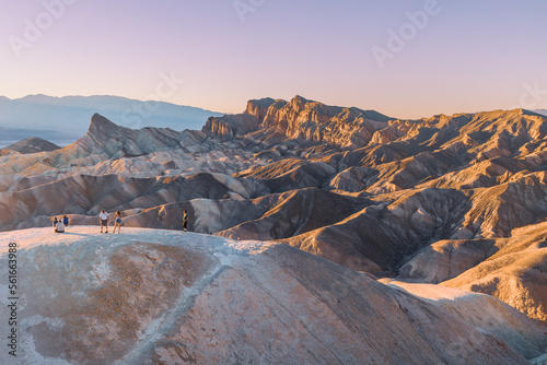 Zabriskie Point wide angle view at sunset with people