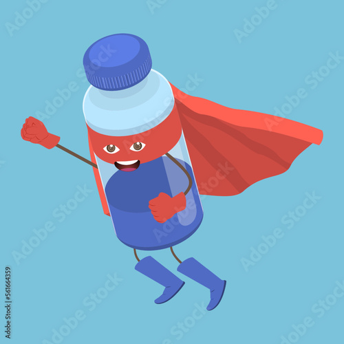3D Isometric Flat Vector Icon of Vaccine Bottle Hero, Vaccination Time