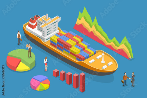 3D Isometric Flat Vector Conceptual Illustration of Marine Transportation, Ship Delivery, Sea Logistics