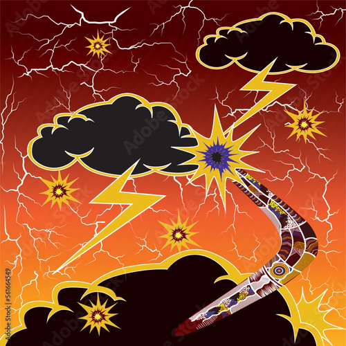 aborigin art strom and boomerang Australia culture art For flyer,poster, banner, placard, brochure.Stock vector illustration