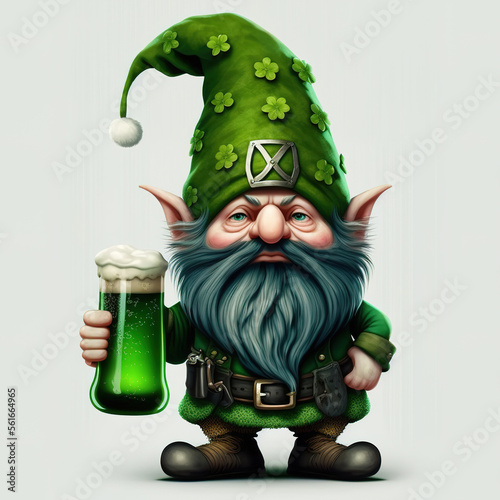 St. Patricks Day Gnome With Green Beer - AI Generated