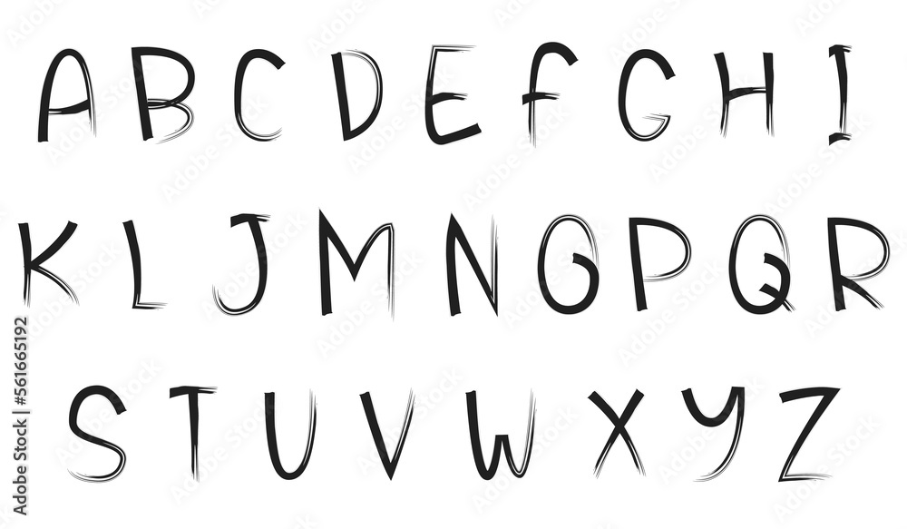 Brush typography, Abstract digital alphabet font. Creative vector illustration