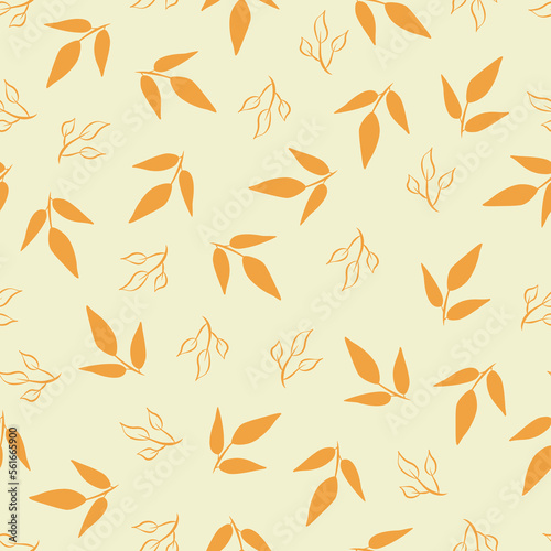 Leaves and branches repeat pattern. Floral pattern design. Botanical tile. Good for prints, wrappings, textiles and fabrics.