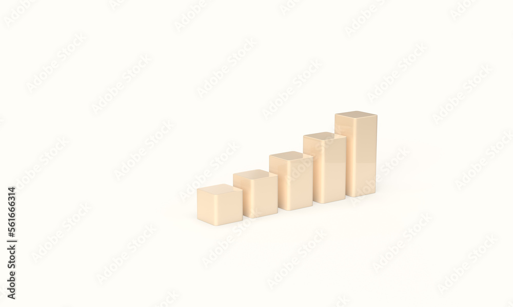 A beige graph up from cubes. 3d render on the theme of office, work, presentations, dashboard, business. Modern minimal style. Beige background. A beige graph up from cubes. 3d render on the theme of office, work, presentations, dashboard, business. Modern minimal style. Beige background.