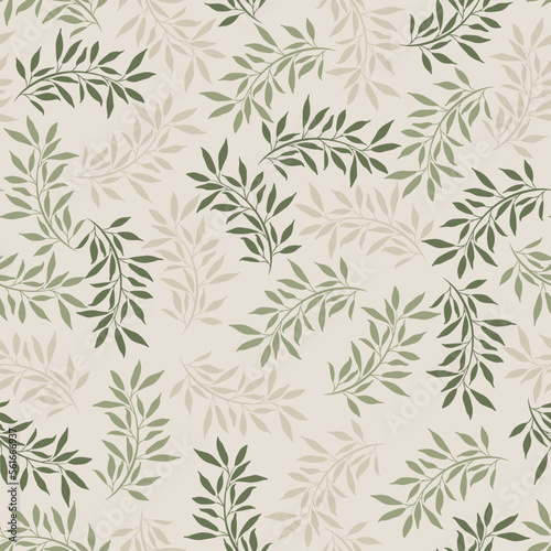 Leaves and branches repeat pattern. Floral pattern design. Botanical tile. Good for prints, wrappings, textiles and fabrics. © Carrie