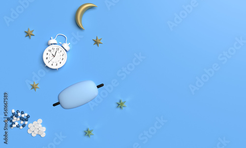 Foto Blue background wallpaper copy space eye patch white clock golden moon star  med