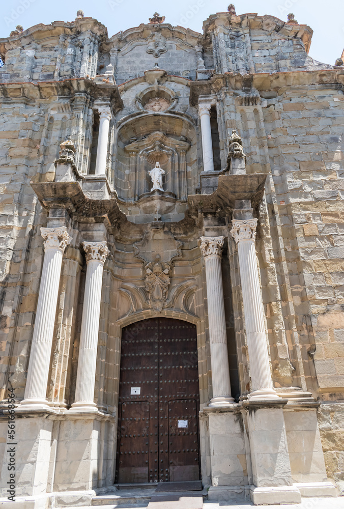 Baroque facade of San Mateo Apostol church with entrance door and columns, Tarifa SPAIN