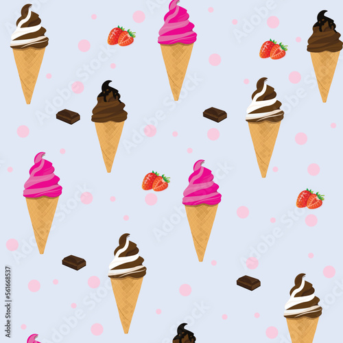 vector pattern of chocolate, strawberry and vanilla ice cream flavors