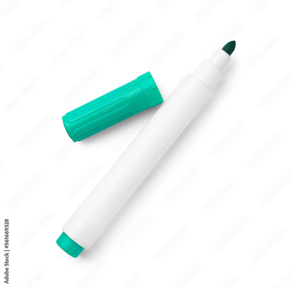 Bright green marker isolated on white, top view. School stationery Bright green marker isolated on white, top view. School stationery