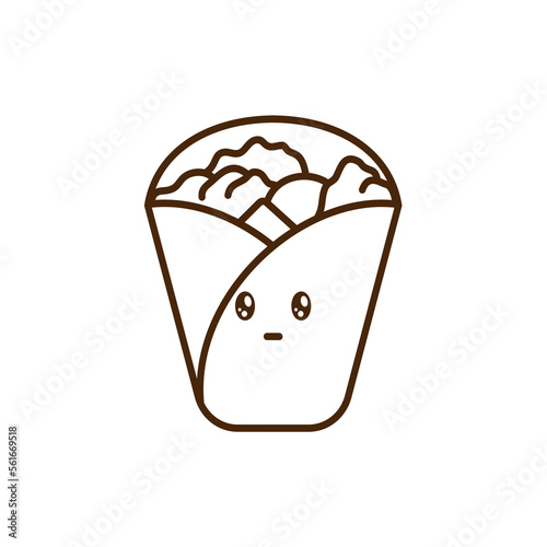 vector icon of cute line doodle fast food burrito