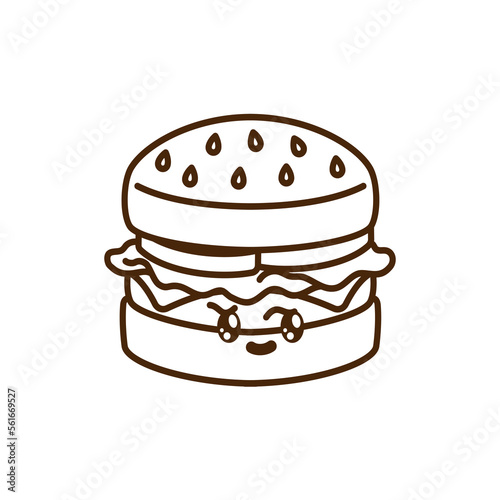 vector icon of cute line doodle fast food burger