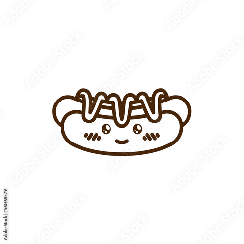 vector icon of cute line doodle fast food hot dog
