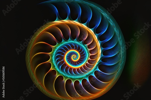 fibonacci spiral, paradox, depth, angle, luminous created with generative ai technology