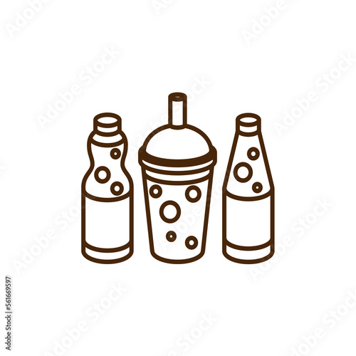 vector icon of cute line doodle soft drink and cola