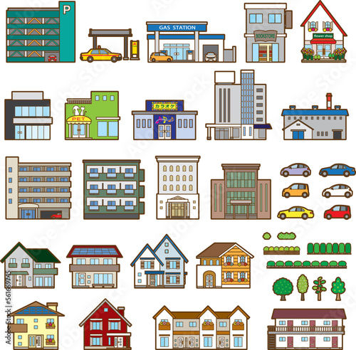 様々な建物のベクターイラスト. 建物の正面図. © keko-ka