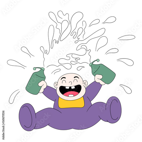 baby boy is happily spilling milk