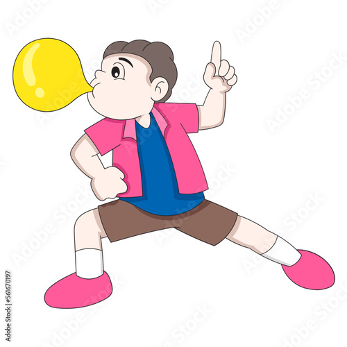 boy is playing playing eating chewing gum