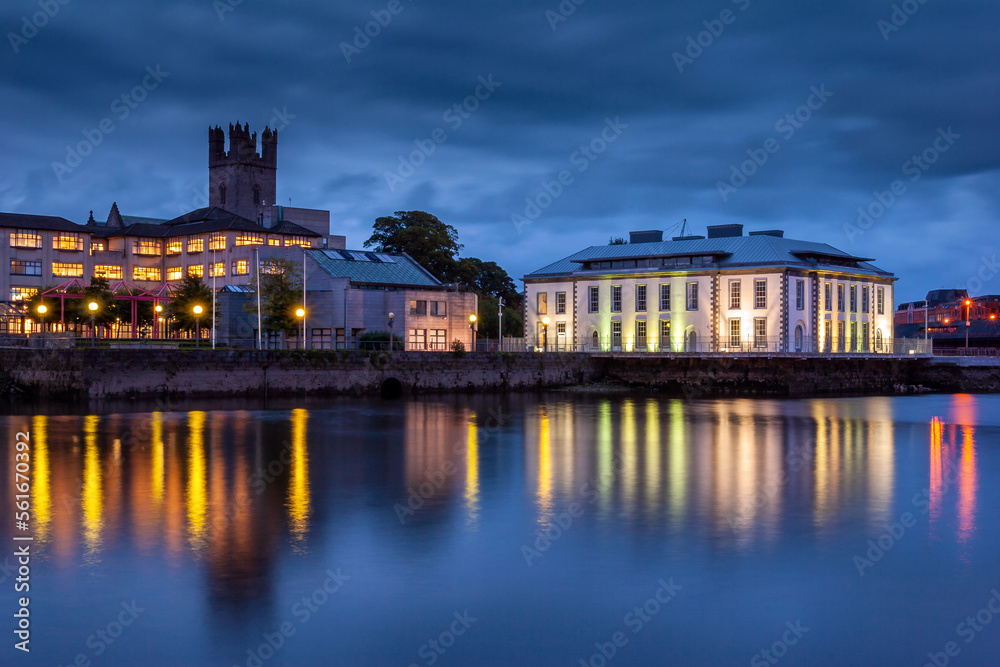 Limerick City lights on the Shannon river at night
