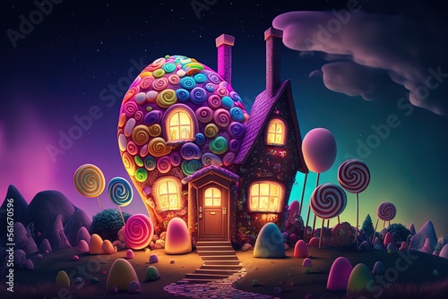 Nighttime sweet world populated with fantastical dwellings Generative AI