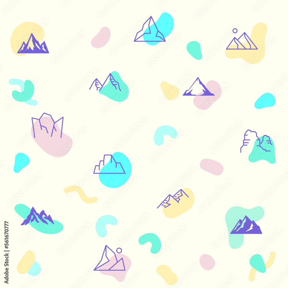 Vector illustration of a cute mountain. Collection of hiking, climbing, climb, Nature, Scenery, landscape, scenery and other elements. Isolated on beige.
