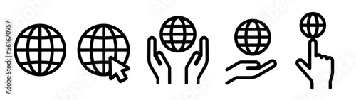 Earth grid icon set. Internet, global, worldwide, international concept.