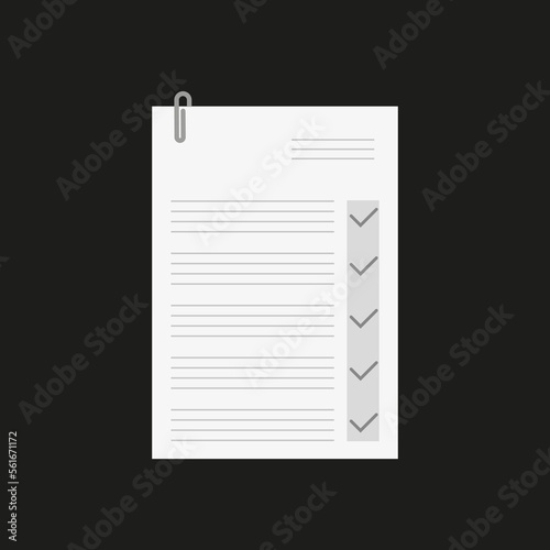 Check sheet paperclip icon. Notepad illustration. Vector illustration. photo