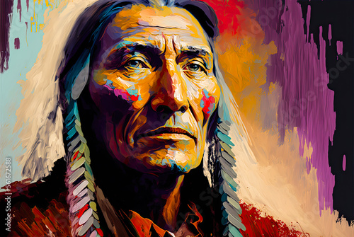 Sioux portrait, acrylic painting. Generative AI