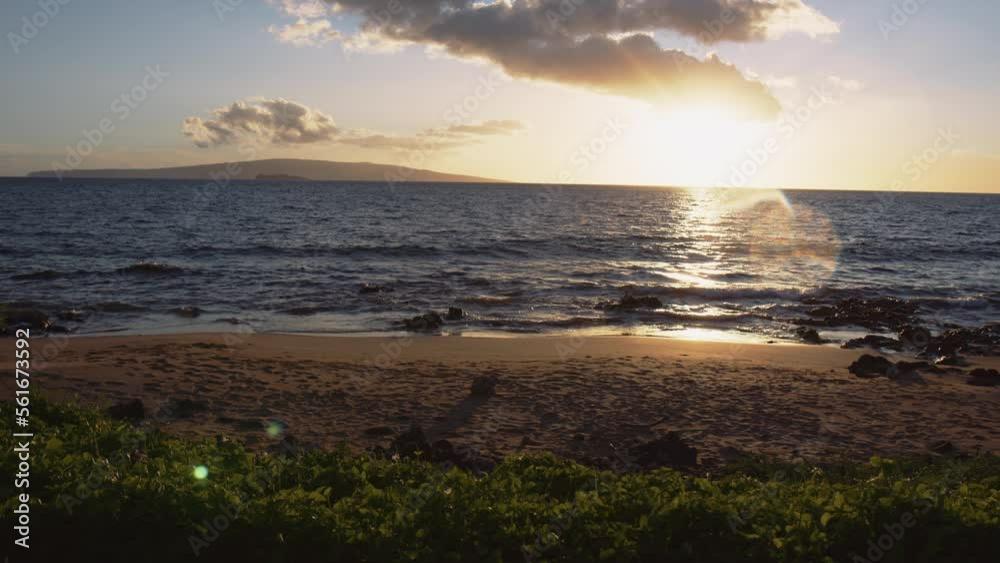 Sunlight Reflection On The Tropical Beach Resort During Sunrise In Wailea, Maui, Hawaii, United States, Static Shot