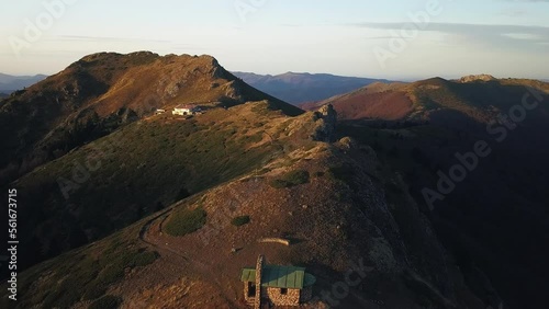 Impressive View With Eho Hut In Central Balkan National Park In Bulgaria. Aerial Shot photo