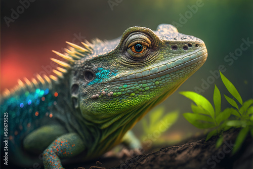 green iguana on a branch