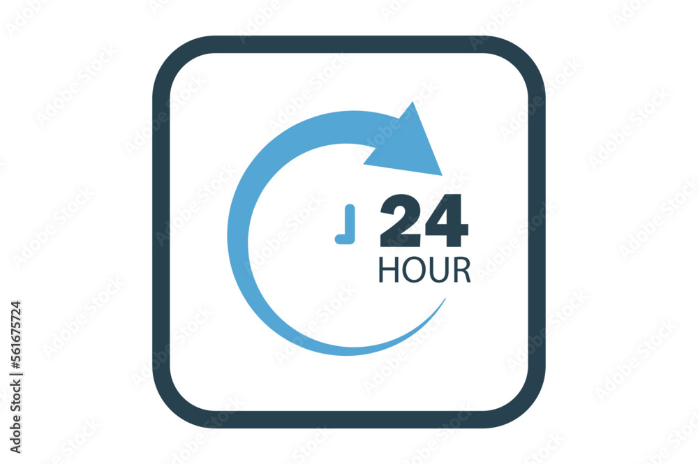 Clock icon illustration with arrow and 24 hour. suitable for 24 hour icon. solid icon style. simple vector design editable Clock icon illustration with arrow and 24 hour. suitable for 24 hour icon. solid icon style. simple vector design editable