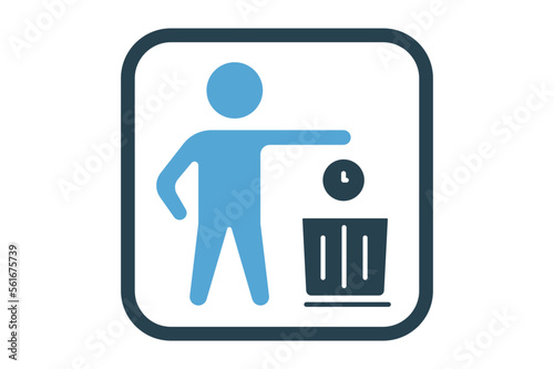 People icon illustration with trash can and clock. waste of time. solid icon style. Simple vector design editable