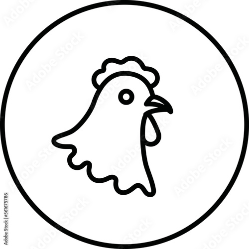 Hen head black and white line icon vector illustration in a circle, for web use for farm