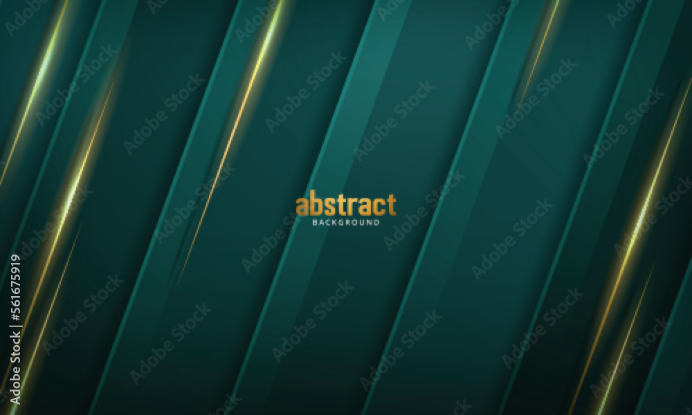 Dark green abstract background with gold lines and shadow Stock Vector ...