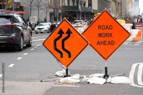 road work sign on the street