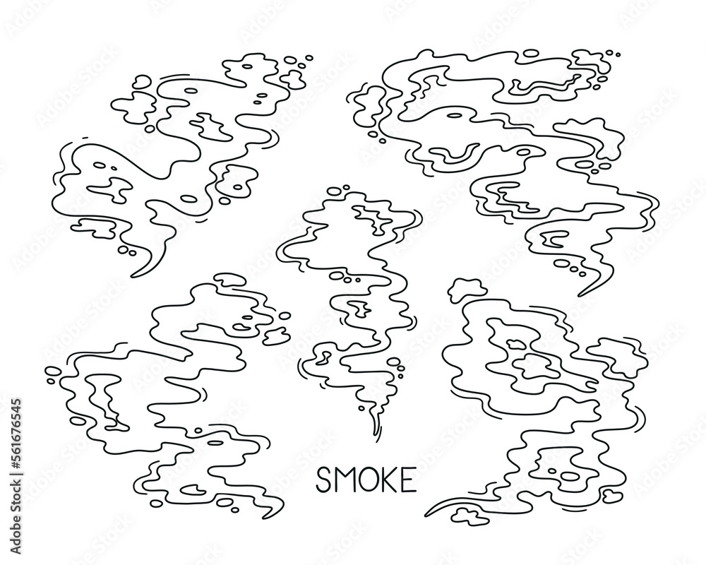 Obraz premium Doodle Smoke Line Art. Aroma Steam Clouds Set. Fume Vector illustration