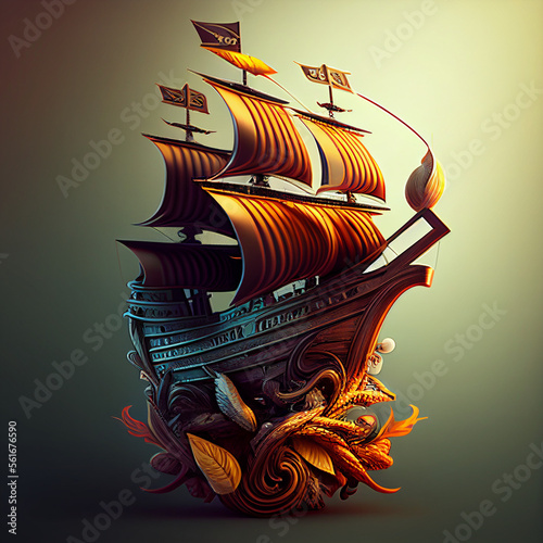 Fotografie, Tablou golden ship design
