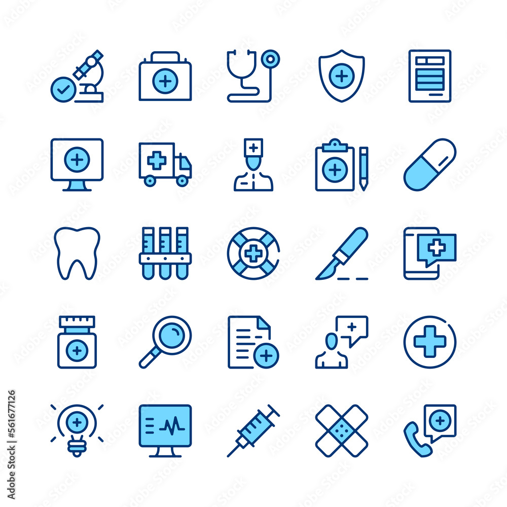 Healthcare line icons. Blue color. Vector line icons set