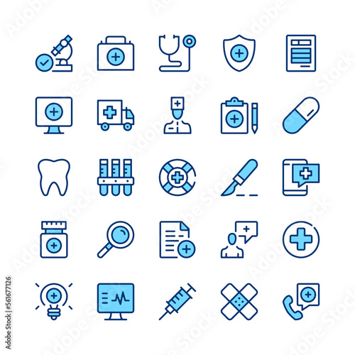 Healthcare line icons. Blue color. Vector line icons set