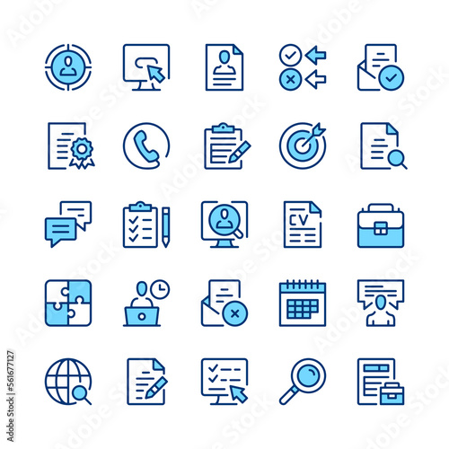 Job search line icons. Blue color. Vector line icons set
