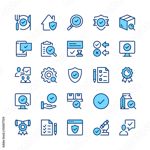 Quality control line icons. Blue color. Vector line icons set